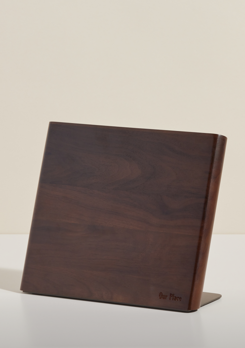 front view of walnut knife block