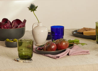 serving platters and serving bowls on table