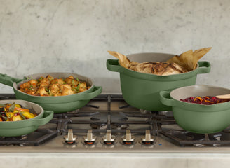 always pan, mini always pan, perfect pot, mini perfect pot on stove