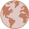 A simple, brown and light pink illustration of the Earth showing parts of North America, South America, Europe, and Africa on a plain background.
