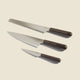 Our place kitchen knife set, chefs knife, serrated knife and precise pairing knife