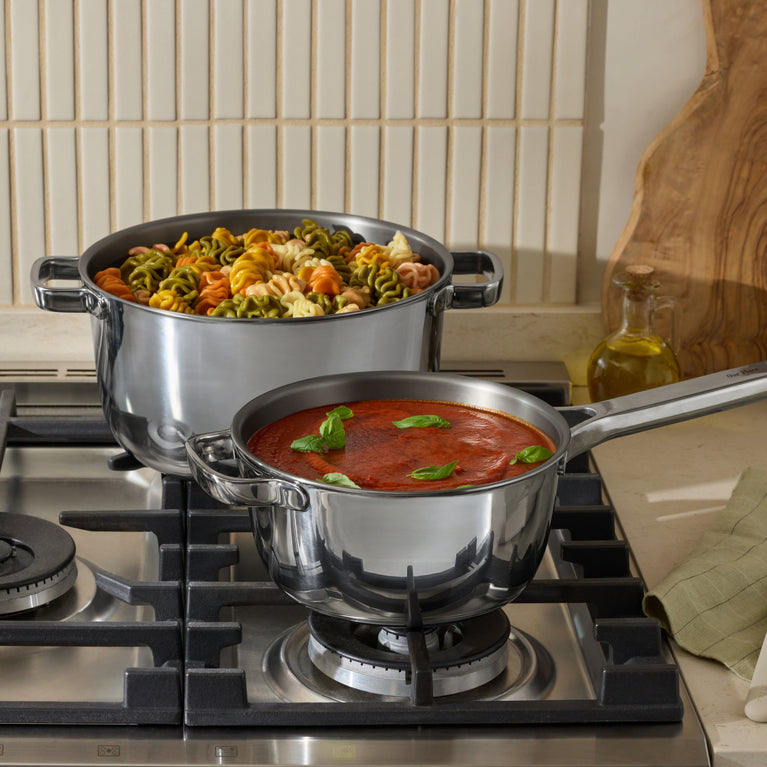 making pasta and sauce in chrome titanium perfect pot pro and mini perfect pot pro