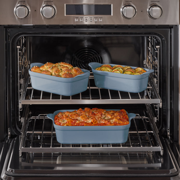 Blue Bakeware Set in the oven