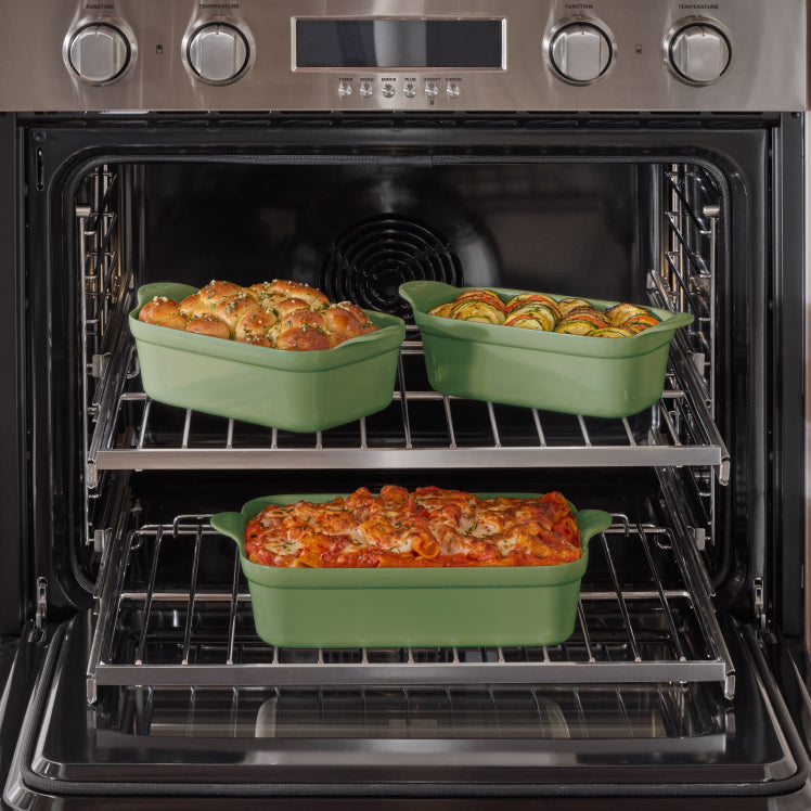 Green Bakeware Set in the oven