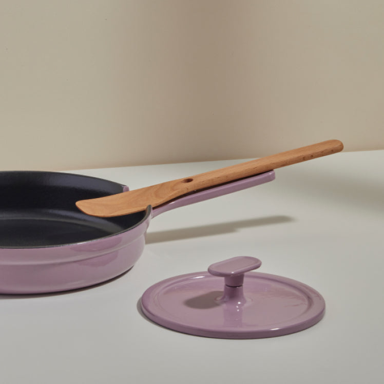 Purple Grill Press paired with a purple Cast Iron Always Pan