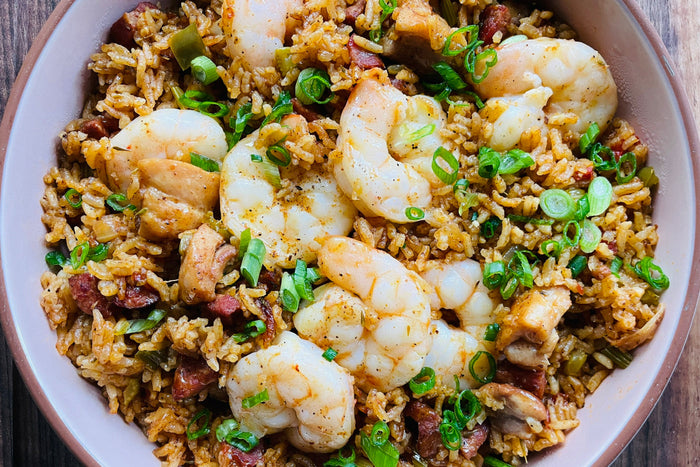 Jambalaya with Chicken, Shrimp, and Andouille