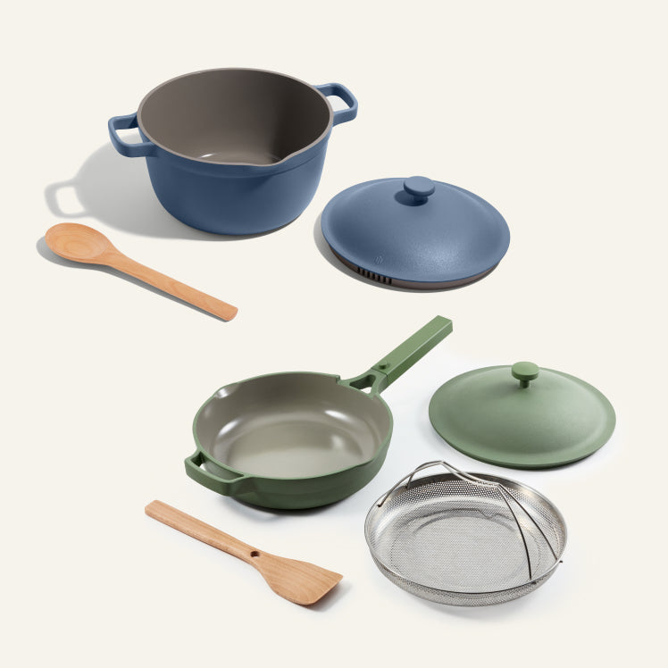 8-Piece Ultimate Cookware Set | Includes Regular and Mini Sizes of Always Pan & Perfect Pot, and Ovenware Set | Color: Blue Salt