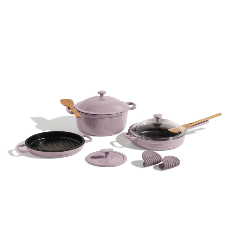 cast iron cookware set - lavender - view 1