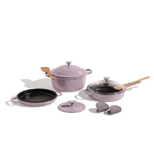 cast iron cookware set - lavender - view 1
