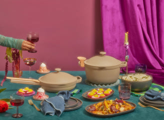 always pan, perfect pot, party coupes, gather platters on table
