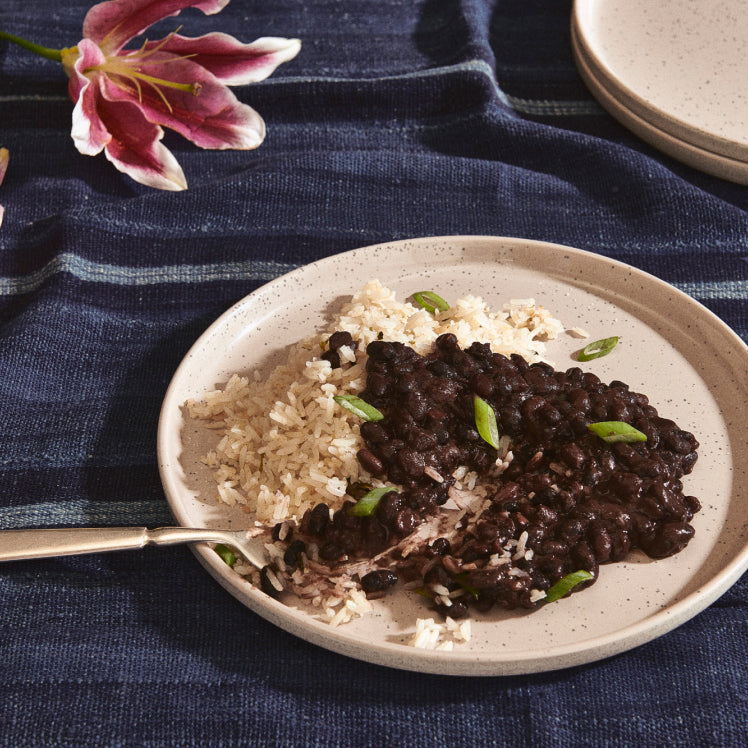 Rice and beans on a beige Main Plate