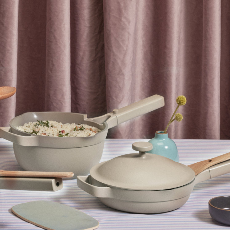Small Rim Cooking Pot Mini Cookware Duo | Small Ceramic Pan & Pot Set–Our Place