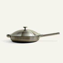 Titanium Always Pan Pro 12.5″ 2.0 stainless steel sauté pan with a lid, a long handle, and a non-toxic finish.