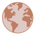 Brown and beige icon of a globe showing parts of North America, South America, Europe, and Africa on a light background.