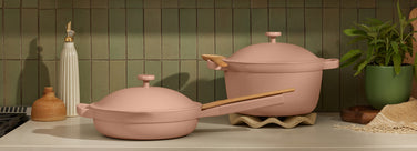 pink always pan and perfect pot on counter