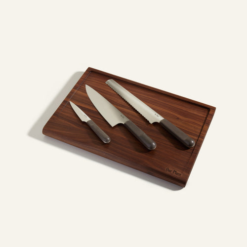 Black Serrated Slicing Knife Everyday Chefs Knife Perfect Paring Knife and Walnut Cutting Board bundle