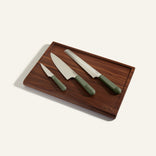 green Serrated Slicing Knife Everyday Chefs Knife Perfect Paring Knife and Walnut Cutting Board bundle