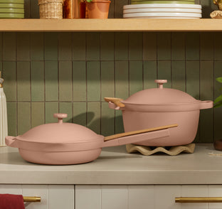 pink always pan and perfect pot on counter