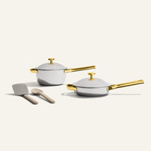 gold titanium mini always pan pro and mini perfect pot pro with stainless steel spatula and silicone spoon