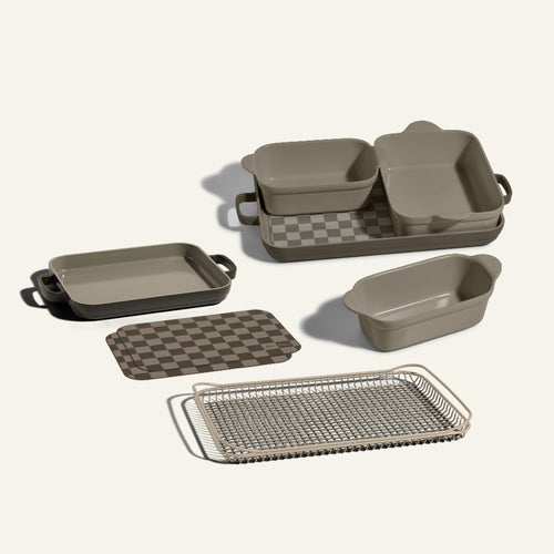 black bakeware set, mini griddle pan and oven rack