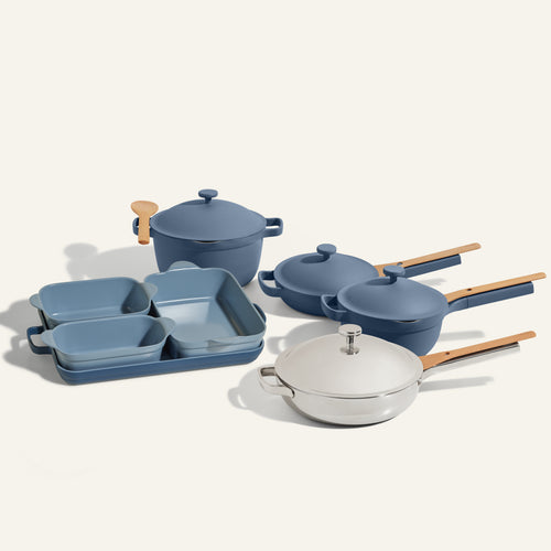 blue and chrome ultimate cookware set pro