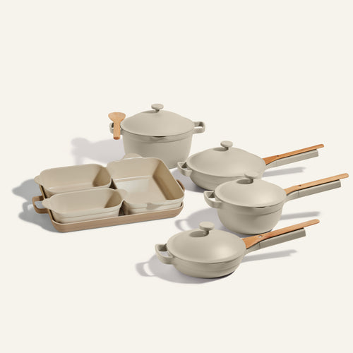 beige ultimate cookware set