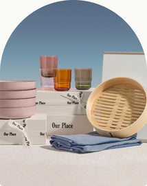 shop our place gifts under $50 - dinner bowls, drinking glasses, spruce, daily board and double dish towels