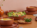 Terracotta tableware assortment, full plates, midi bowls, midi plates and demi bowls